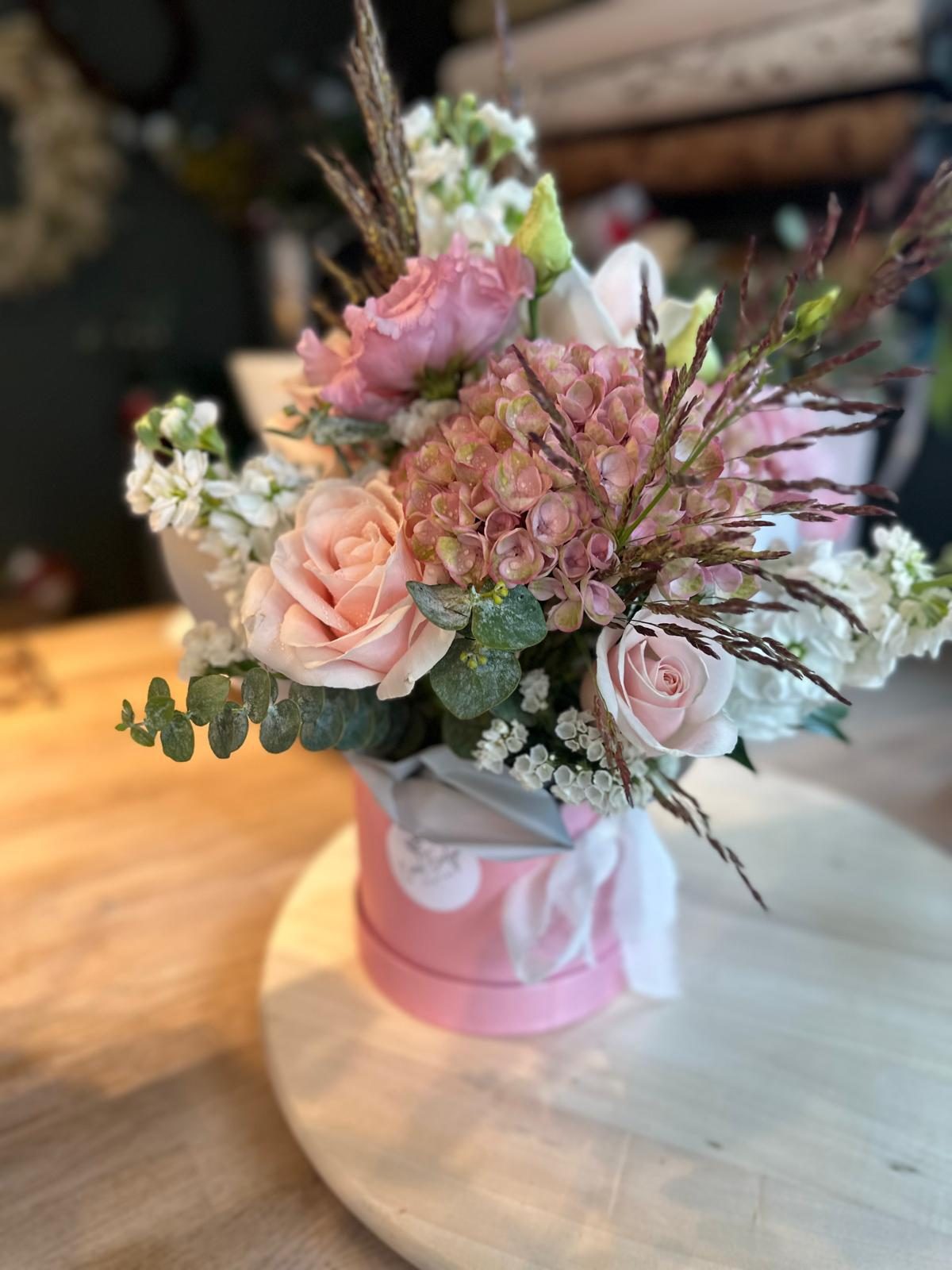 Fresh pink flower arrangement by Carol Evelyn Florist